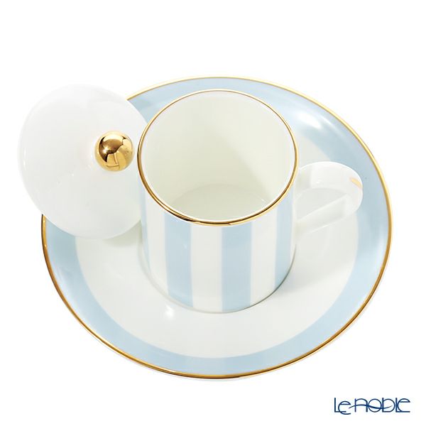 ロイカーカム ハーレクィーンストライプ デミタスカップ＆ソーサー ブルー（蓋付）