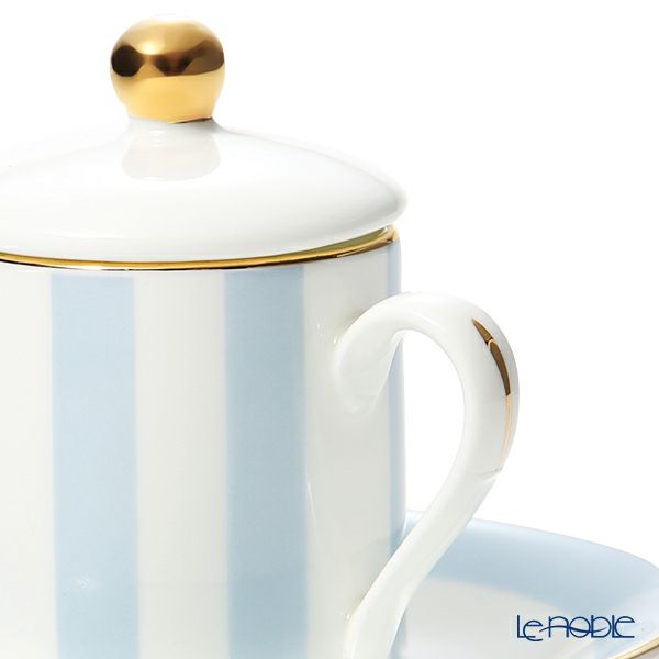 ロイカーカム ハーレクィーンストライプ デミタスカップ＆ソーサー ブルー（蓋付）