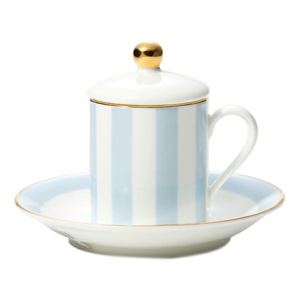 ロイカーカム ハーレクィーンストライプ デミタスカップ＆ソーサー ブルー（蓋付）