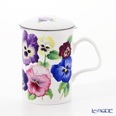 ロイカーカム パンジー ピンク＆ホワイト こし器付ビーカー 320ml