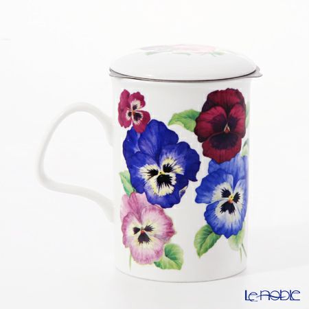 ロイカーカム パンジー ピンク＆ホワイト こし器付ビーカー 320ml