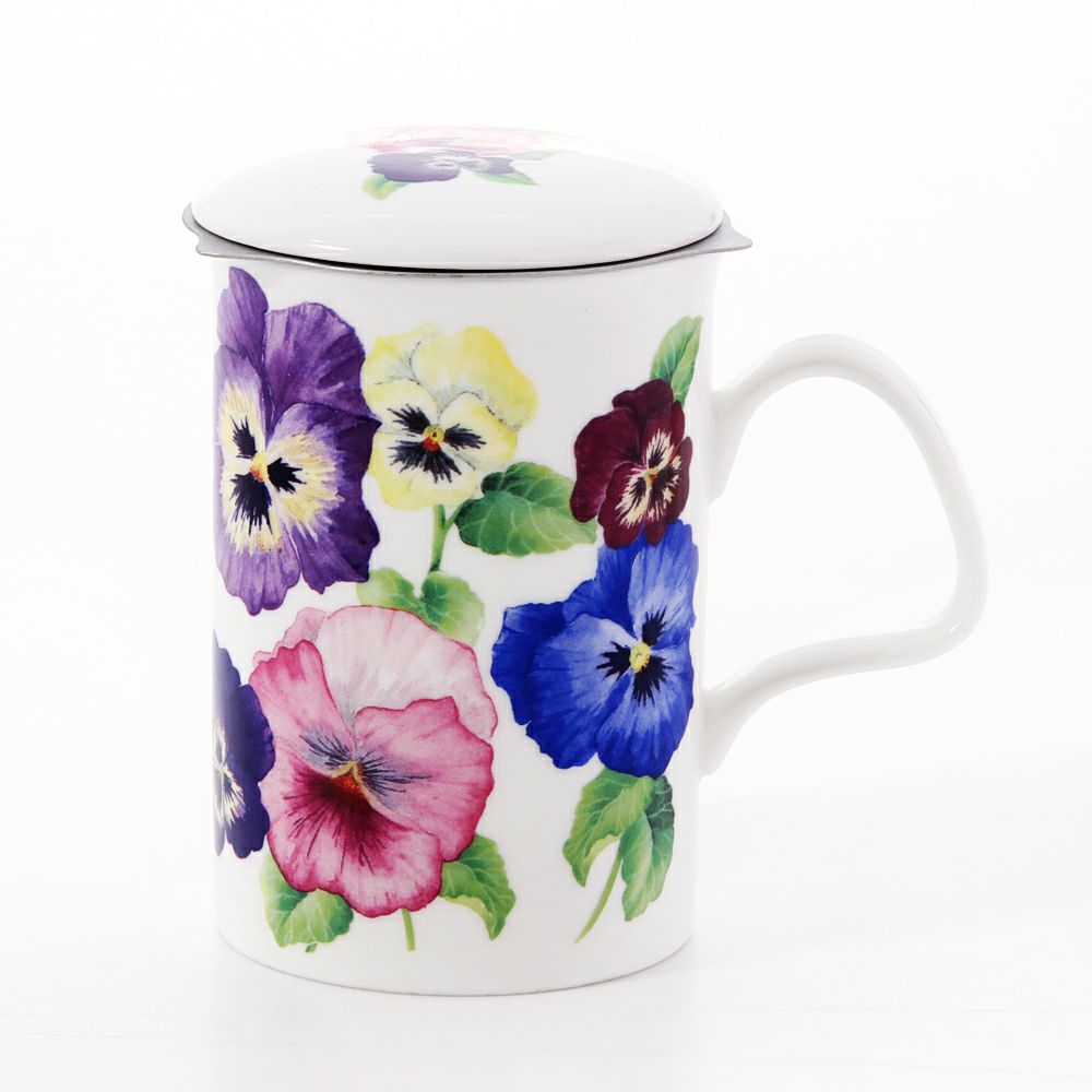 ロイカーカム パンジー ピンク＆ホワイト こし器付ビーカー 320ml