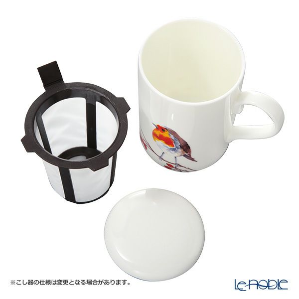 ロイカーカム バード コマドリ（Robin） オレンジブラウン ビーカー／マグカップ ルーシー 325ml 蓋＆こし器（茶こし）付き