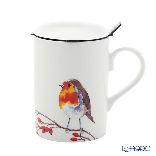 ロイカーカム バード コマドリ（Robin） オレンジブラウン ビーカー／マグカップ ルーシー 325ml 蓋＆こし器（茶こし）付き