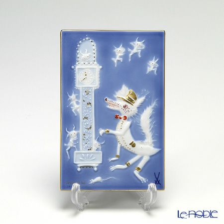 マイセン（Meissen） 陶板 青のメルヘン 930008／9p334 狼と七匹の子やぎ達（額無）