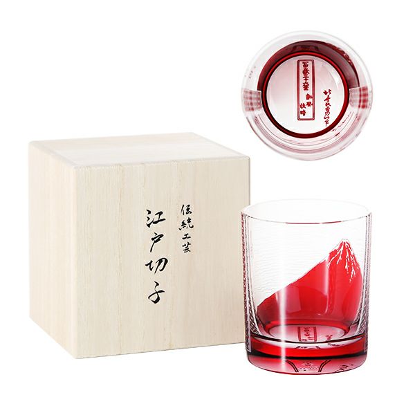 【最後の入荷】GLASS-LAB グラス・ラボ 北斎グラス 江戸砂切子 S-101-002 赤 赤富士