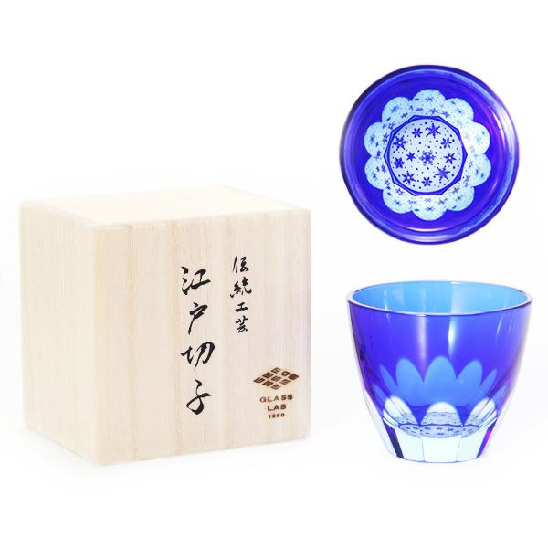 GLASS-LAB グラス・ラボ 江戸切子 砂切子 YUKI 瑠璃 ぐい呑み S-103-005