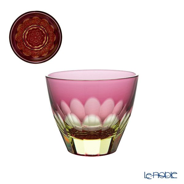 GLASS-LAB グラス・ラボ 江戸切子 砂切子 カーネーション ぐい呑み プラセオ（イエロー）×金赤