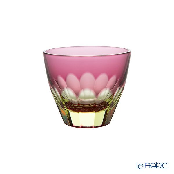 GLASS-LAB グラス・ラボ 江戸切子 砂切子 カーネーション ぐい呑み プラセオ（イエロー）×金赤