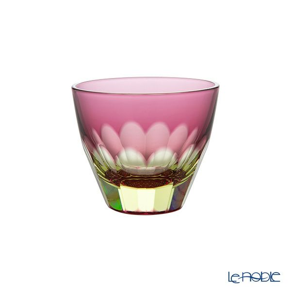 GLASS-LAB グラス・ラボ 江戸切子 砂切子 カーネーション ぐい呑み プラセオ（イエロー）×金赤