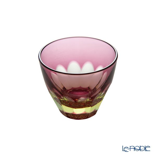 GLASS-LAB グラス・ラボ 江戸切子 砂切子 カーネーション ぐい呑み プラセオ（イエロー）×金赤