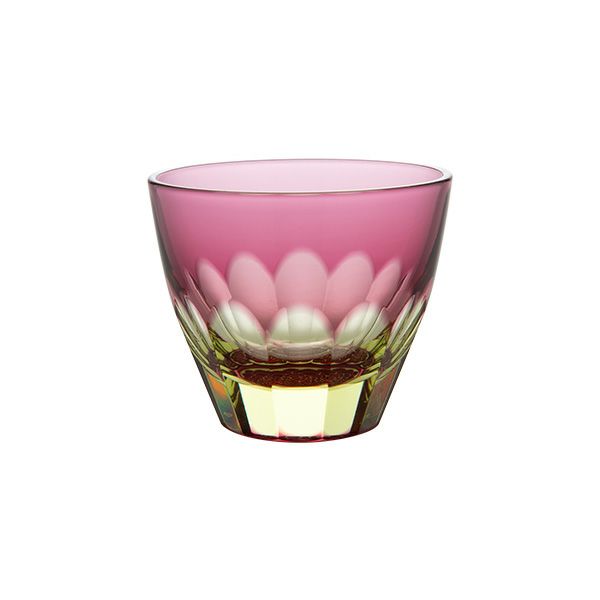 GLASS-LAB グラス・ラボ 江戸切子 砂切子 カーネーション ぐい呑み プラセオ（イエロー）×金赤