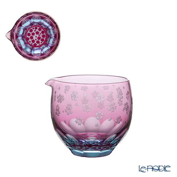 GLASS-LAB グラス・ラボ 江戸切子 砂切子 サクラサク 片口 ライトブルー×金赤