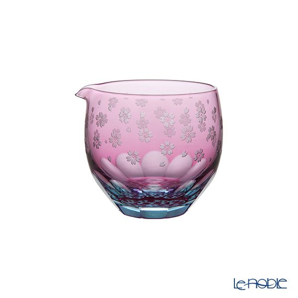 GLASS-LAB グラス・ラボ 江戸切子 砂切子 サクラサク 片口 ライトブルー×金赤