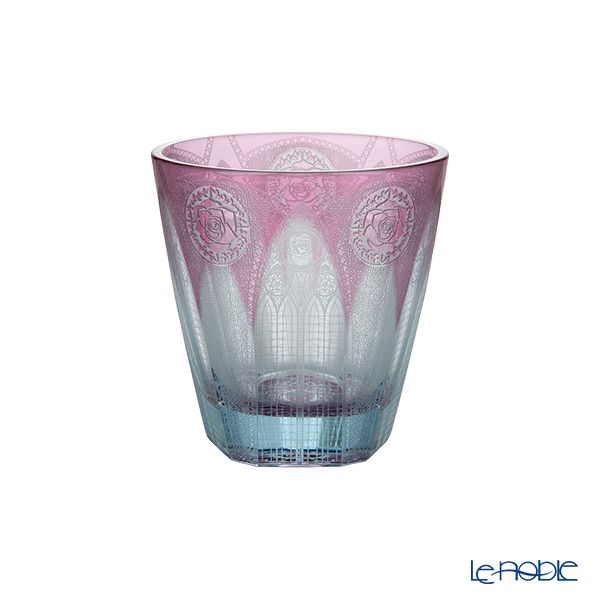 GLASS-LAB グラス・ラボ 江戸切子 砂切子 赤薔薇の大聖堂 オールドグラス ライトブルー×金赤【2020江戸切子新作展 WEB投票第二位】