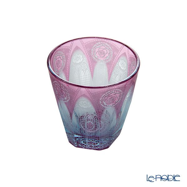 GLASS-LAB グラス・ラボ 江戸切子 砂切子 赤薔薇の大聖堂 オールドグラス ライトブルー×金赤【2020江戸切子新作展 WEB投票第二位】