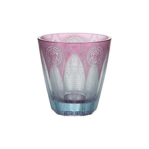 GLASS-LAB グラス・ラボ 江戸切子 砂切子 赤薔薇の大聖堂 オールドグラス ライトブルー×金赤【2020江戸切子新作展 WEB投票第二位】