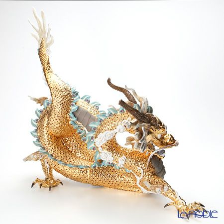 リヤドロ 臥龍（GOLD） HIGH PORCELAIN 01973 台座付