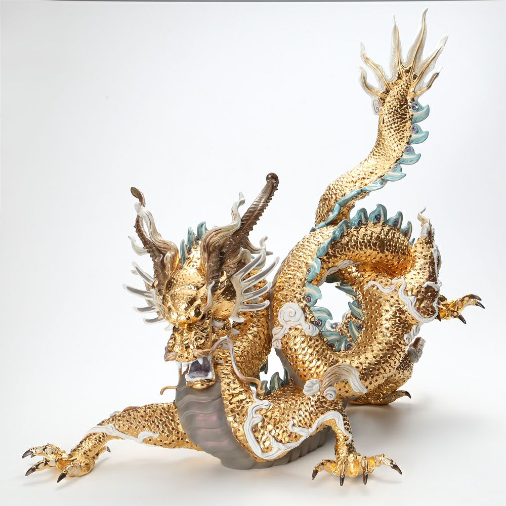 リヤドロ 臥龍（GOLD） HIGH PORCELAIN 01973 台座付