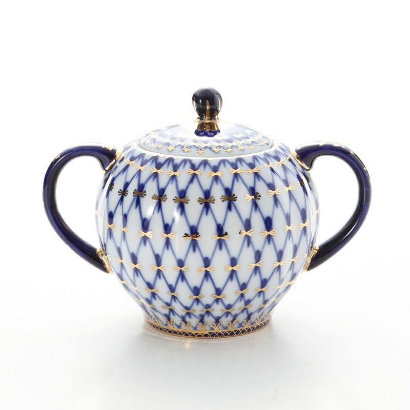 ロシア食器 インペリアル・ポーセリン コバルトネット シュガーポット 300ml