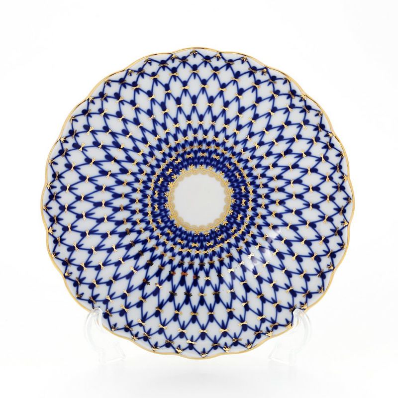 ロシア食器 インペリアル・ポーセリン コバルトネット ラウンドディッシュ 21.5cm