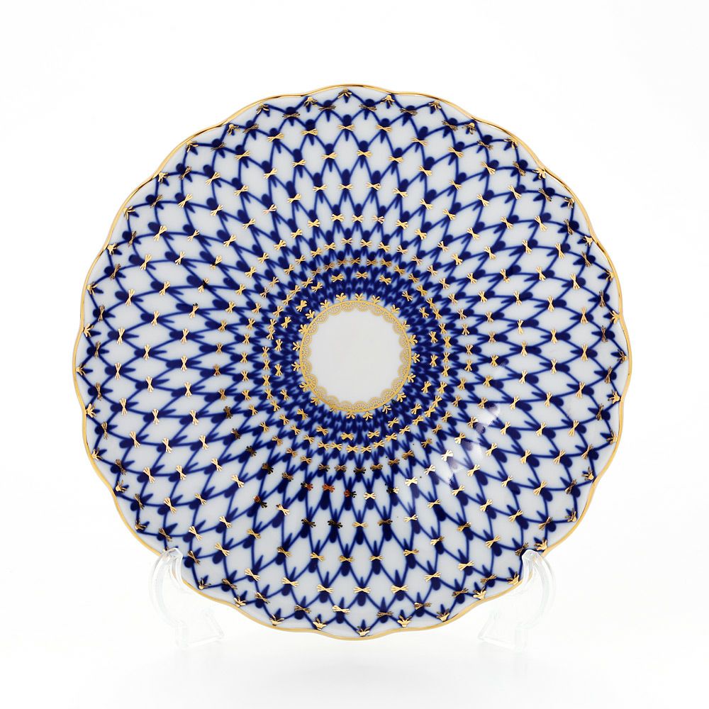 ロシア食器 インペリアル・ポーセリン コバルトネット ラウンドディッシュ 21.5cm