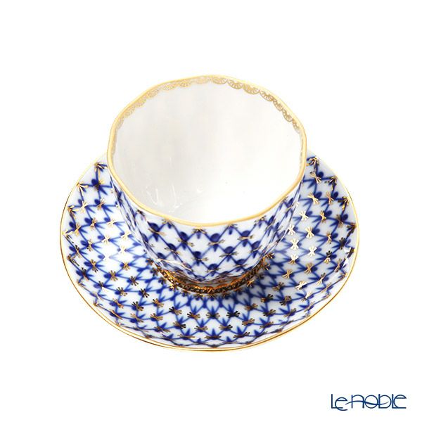 ロシア食器 インペリアル・ポーセリン コバルトネット ジャパニーズカップ＆ソーサー