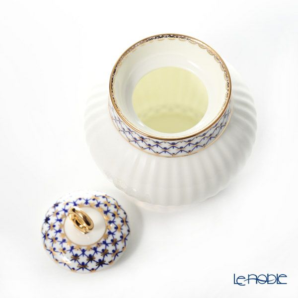 ロシア食器 インペリアル・ポーセリン コバルトネット シュガーポット（ウエイブ） 390ml