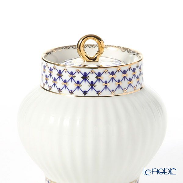 ロシア食器 インペリアル・ポーセリン コバルトネット シュガーポット（ウエイブ） 390ml