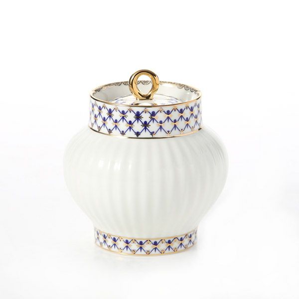ロシア食器 インペリアル・ポーセリン コバルトネット シュガーポット（ウエイブ） 390ml