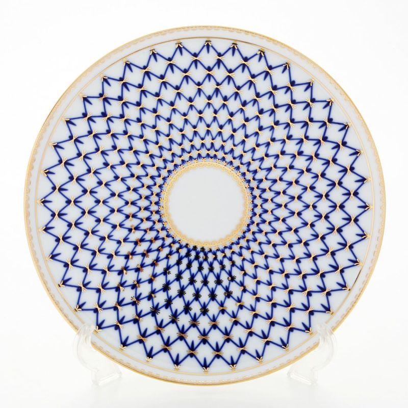ロシア食器 インペリアル・ポーセリン コバルトネット ケーキプレート 30cm