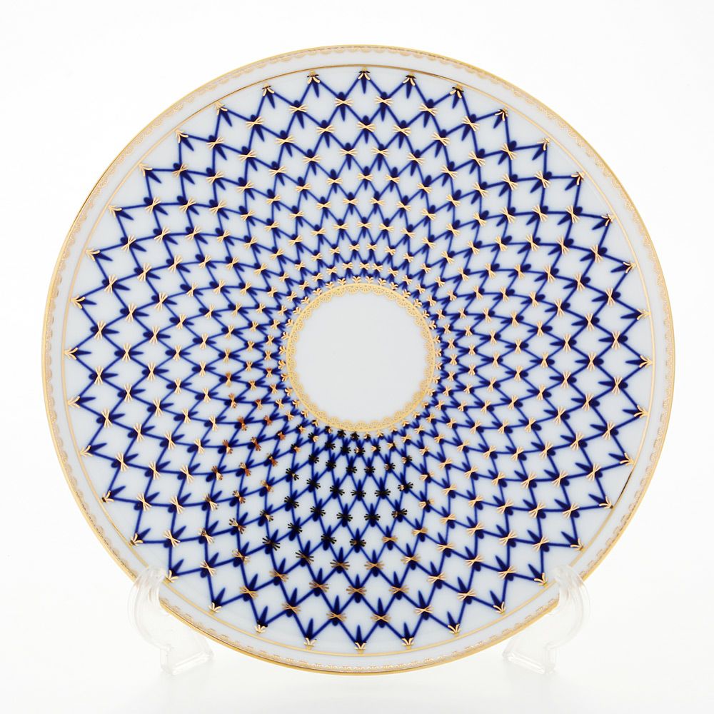 ロシア食器 インペリアル・ポーセリン コバルトネット ケーキプレート 30cm