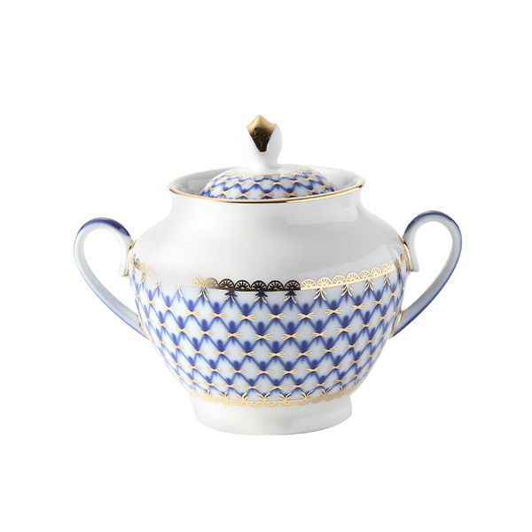ロシア食器 インペリアル・ポーセリン コバルトネット シュガーポット 400ml スプリング
