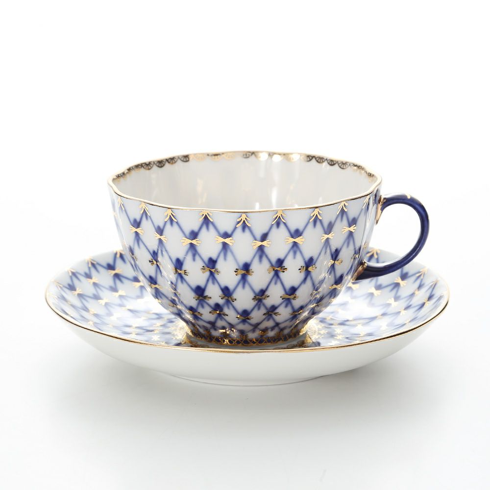 ロシア食器 インペリアル・ポーセリン コバルトネット ティーカップ＆ソーサー 250ml