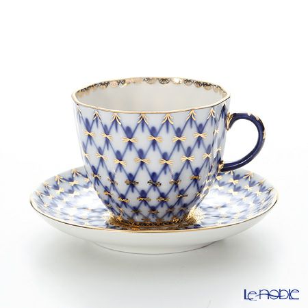 ロシア食器 インペリアル・ポーセリン コバルトネット コーヒーカップ＆ソーサー 140ml