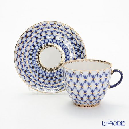 ロシア食器 インペリアル・ポーセリン コバルトネット コーヒーカップ＆ソーサー 140ml
