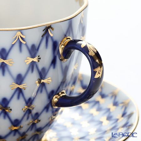 ロシア食器 インペリアル・ポーセリン コバルトネット コーヒーカップ＆ソーサー 140ml