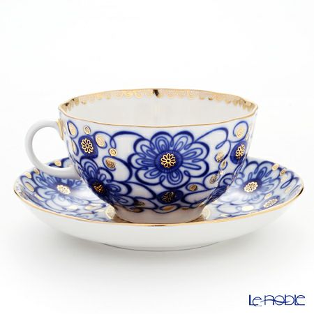 ロシア食器 インペリアル・ポーセリン ワインディングトウィッグ ティーカップ＆ソーサー 250ml