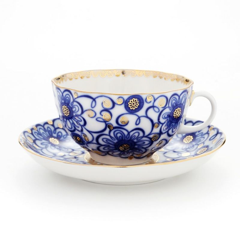 ロシア食器 インペリアル・ポーセリン ワインディングトウィッグ ティーカップ＆ソーサー 250ml