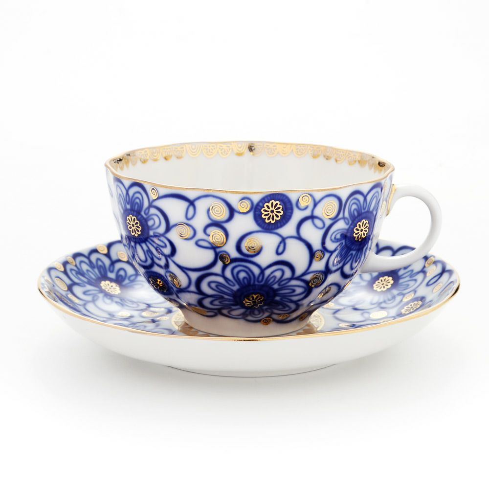 ロシア食器 インペリアル・ポーセリン ワインディングトウィッグ ティーカップ＆ソーサー 250ml