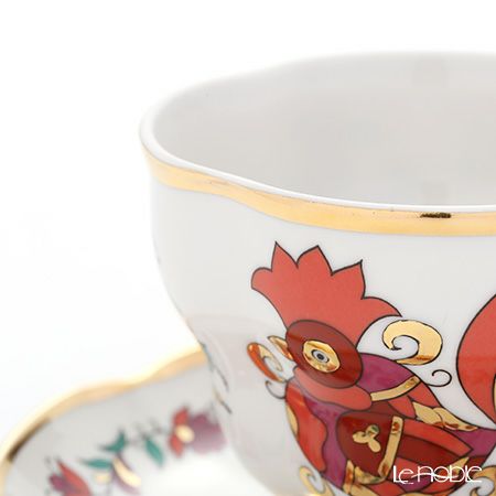 ロシア食器 インペリアル・ポーセリン レッドルースター ティーカップ＆ソーサー 250ml（ふた付）