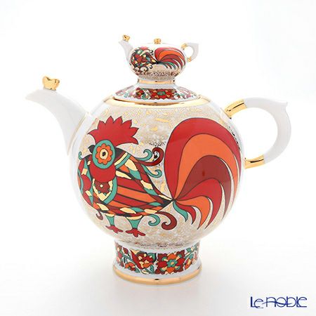 ロシア食器 インペリアル・ポーセリン レッドルースター ティーポット セット（1.8L／250ml）