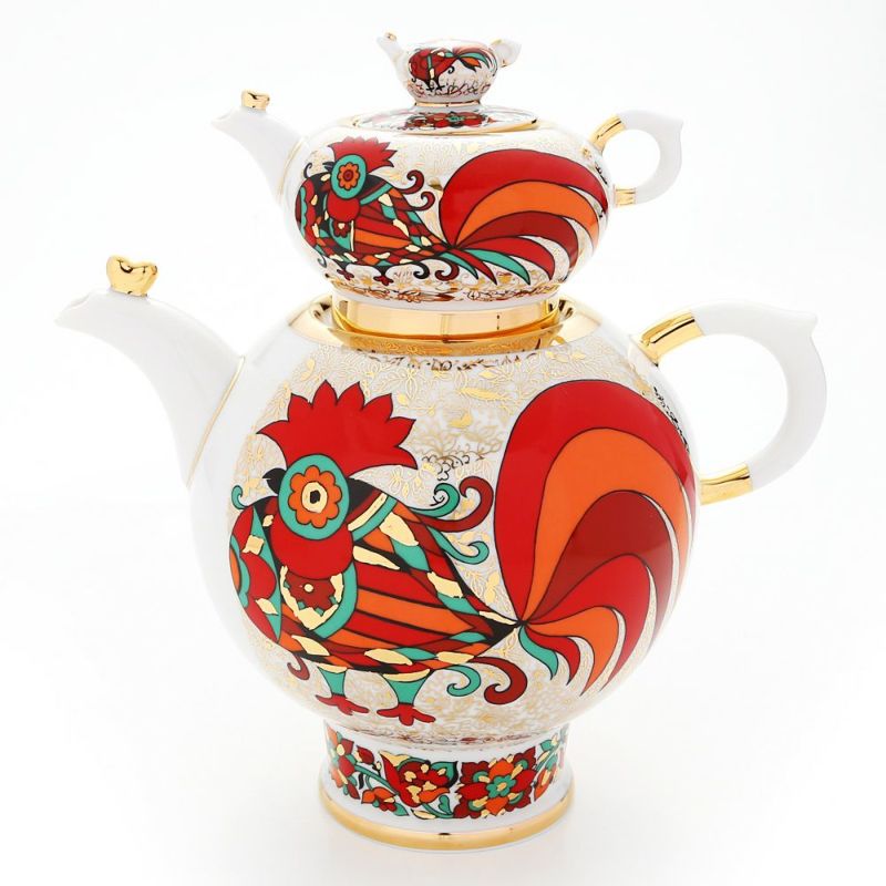 ロシア食器 インペリアル・ポーセリン レッドルースター ティーポット セット（1.8L／250ml）