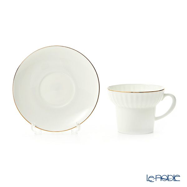 ロシア食器 インペリアル・ポーセリン ゴールデンエッジ ティーカップ＆ソーサー 155ml （ウエイブ）