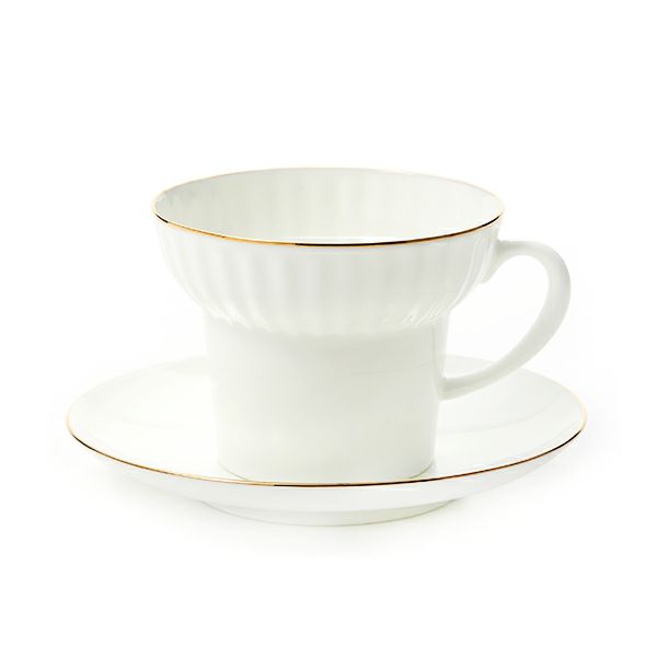ロシア食器 インペリアル・ポーセリン ゴールデンエッジ ティーカップ＆ソーサー 155ml （ウエイブ）