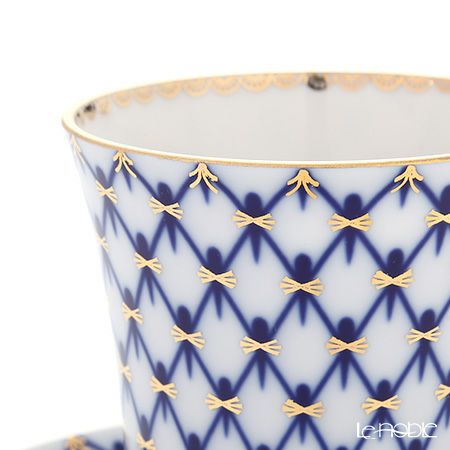ロシア食器 インペリアル・ポーセリン コバルトネット マグ＆ソーサーセット 360ml