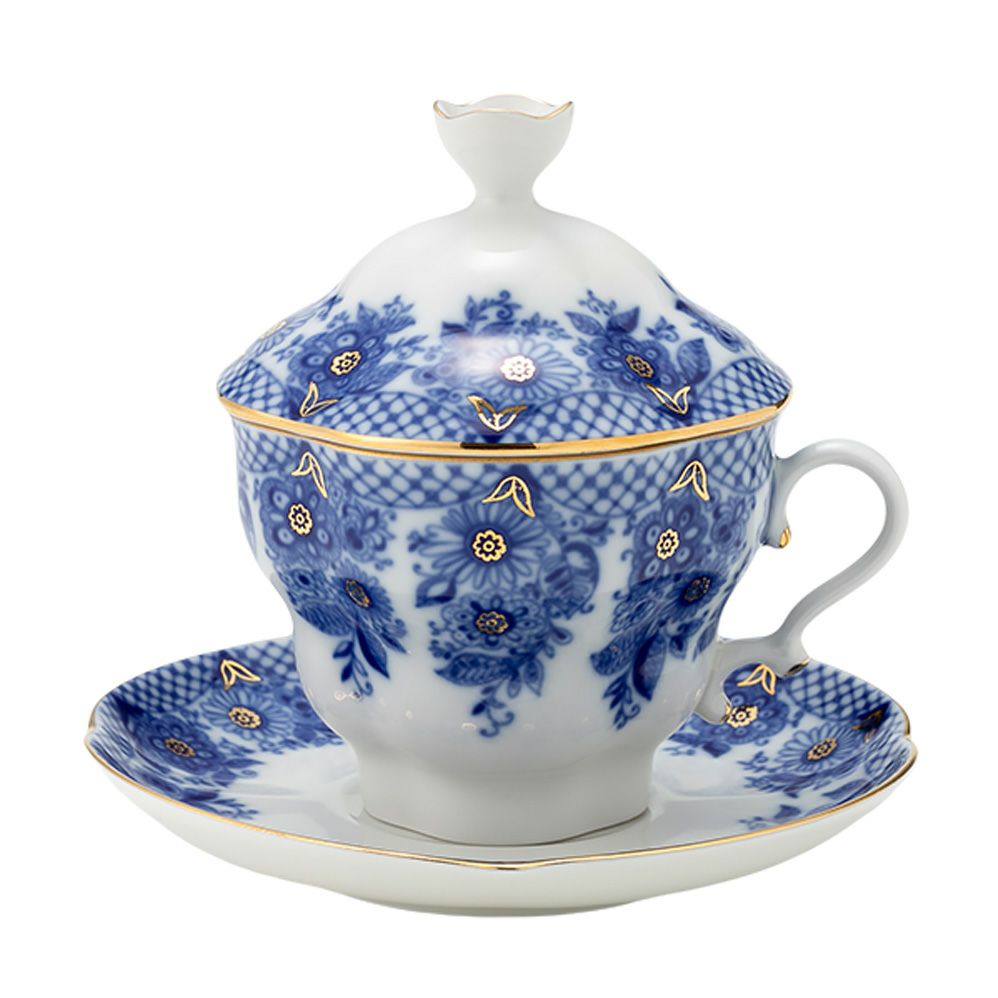 ロシア食器 インペリアル・ポーセリン ブライズメイド ティーカップ＆ソーサー 250ml（ふた付）