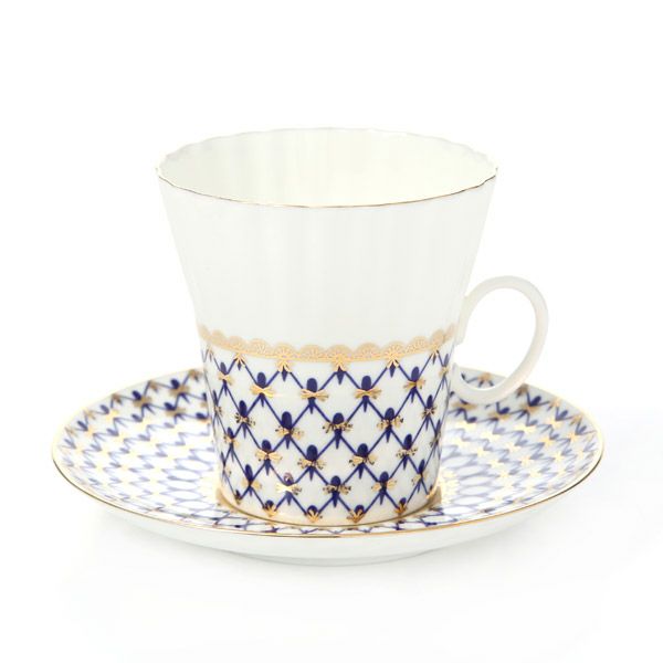ロシア食器 インペリアル・ポーセリン コバルトネット ティー カップ＆ソーサー（ダンデリオン）165ml