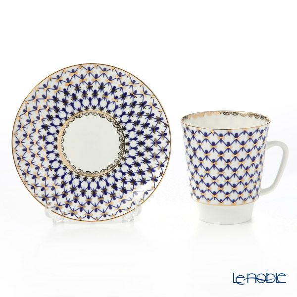 ロシア食器 インペリアル・ポーセリン コバルトネット ティー カップ＆ソーサー（メイ）165ml