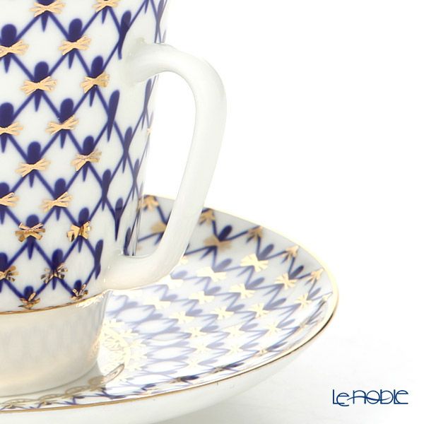 ロシア食器 インペリアル・ポーセリン コバルトネット ティー カップ＆ソーサー（メイ）165ml